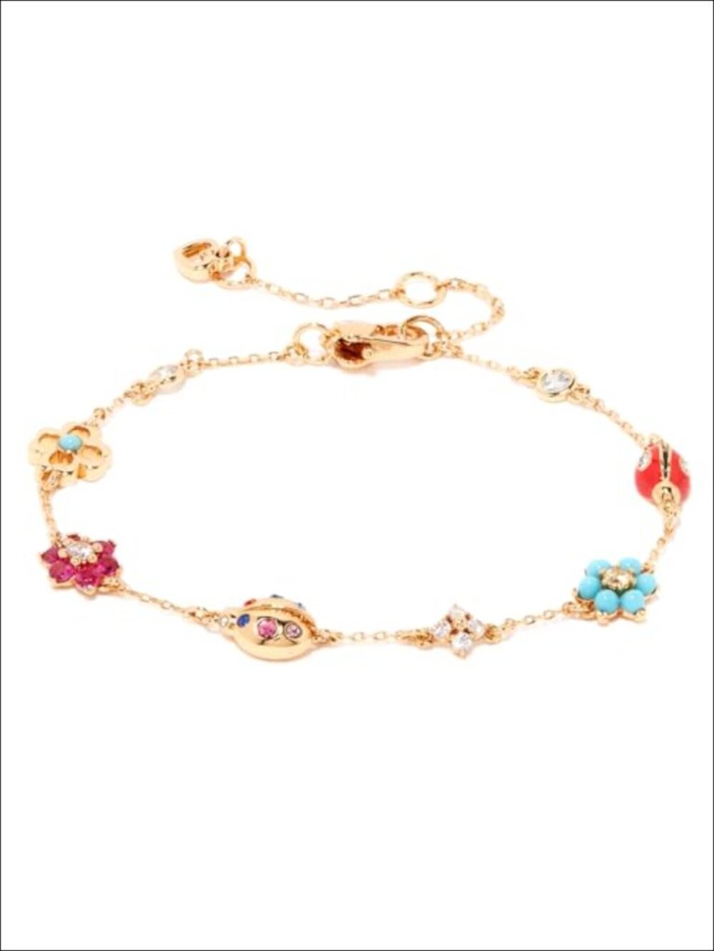 18K Gold Plated Ladybug Charm Bracelet with Four Leaf Clover, Zirconia Crystal,